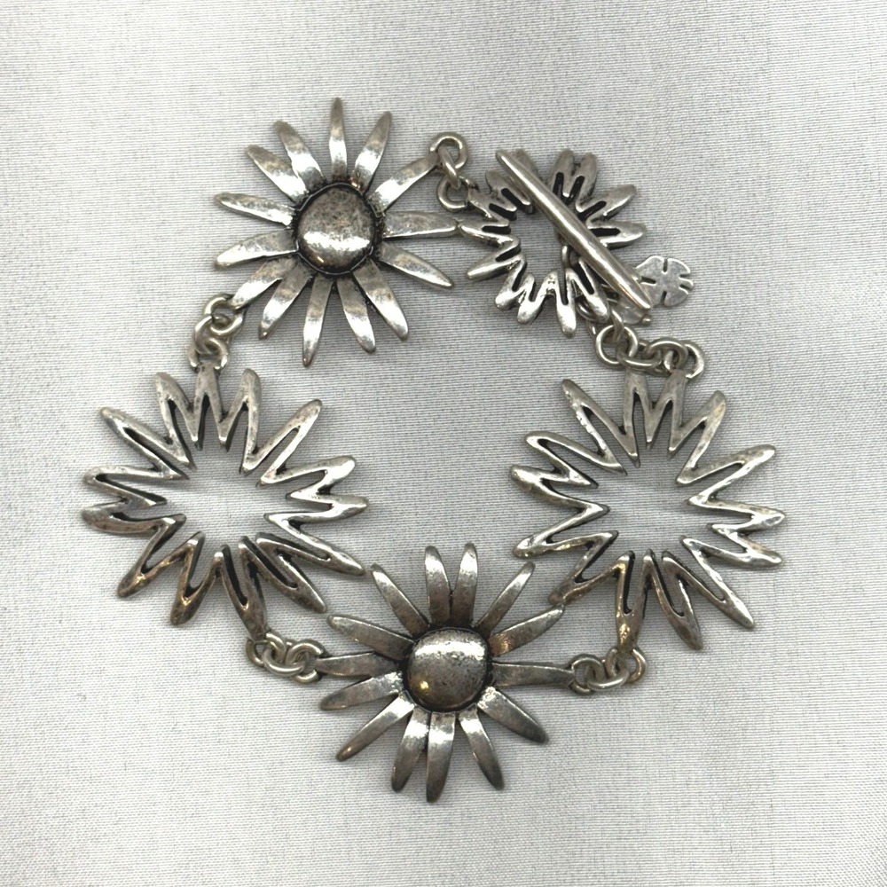 Lucky Brand Link Bracelet Womens 8in Silver Excellent Vintage Sunburst Toggle